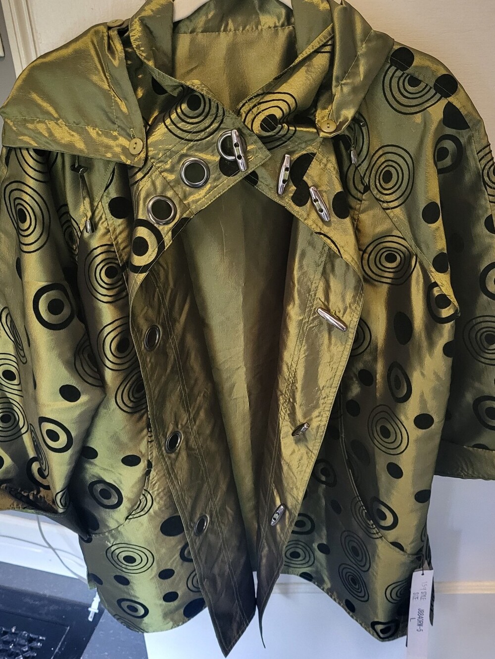 Designers Originals Olive Green Hooded Raincoat with Black Circle Print